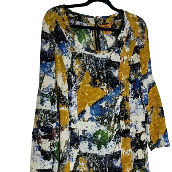 Tory Burch 100% Silk Tunic Long Sleeve Multi-color Abstract Blouse Size 6 - Picture 3 of 6